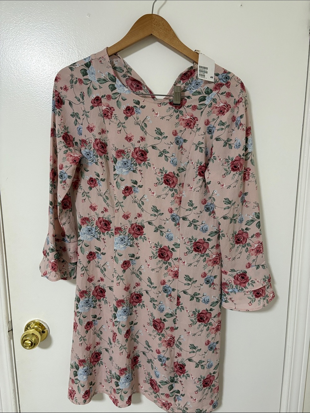 H&M Pink Floral Dress with Red and Blue Roses
